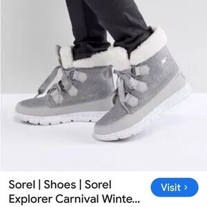 Sorel Gray Explorer Carnival Fleece-Lined Boots 8